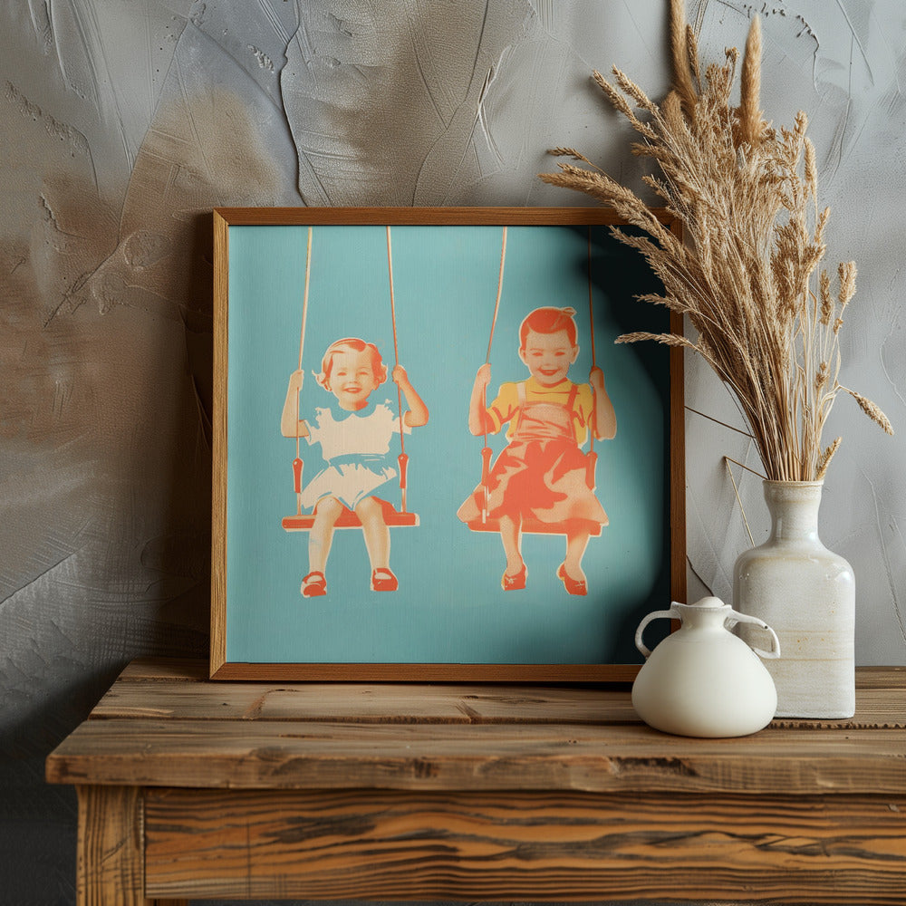 Two Little Girls On Swings Poster