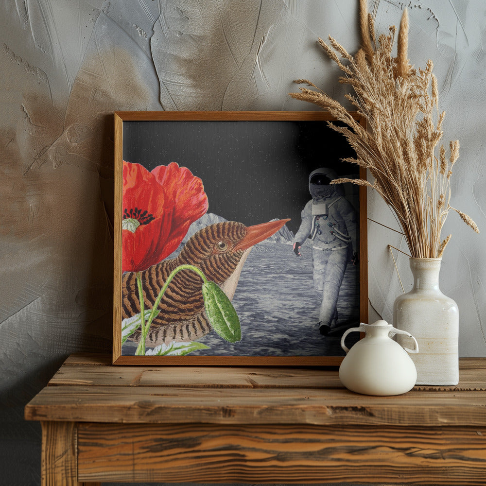 Bird On the Moon Astronaut - Collage Poster