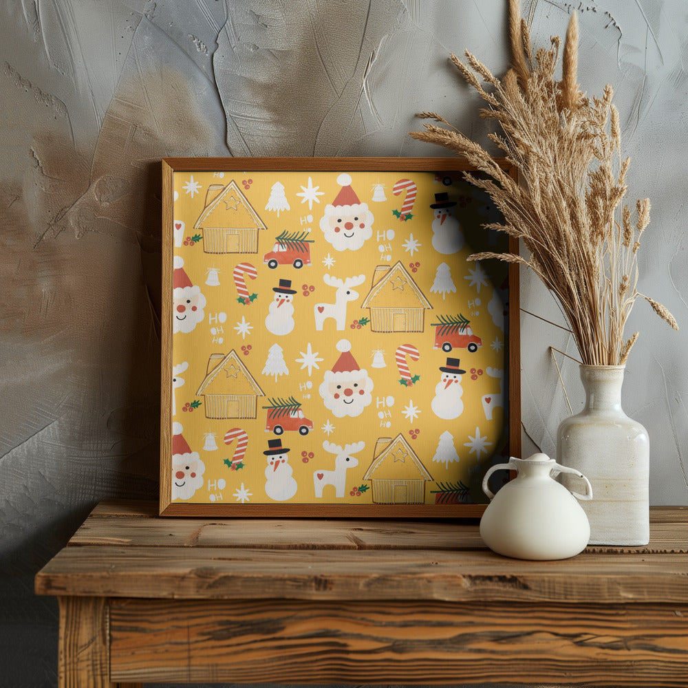 Holiday Christmas Santa Workshop Minimal Retro Yellow Poster