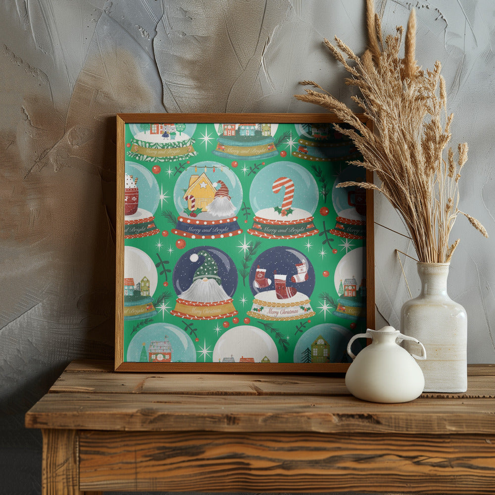 Christmas Snow Globe Green Poster