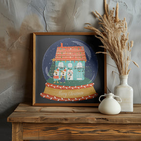 Christmas Snow Globe Village with Fox Family  - Merry Christmas Poster