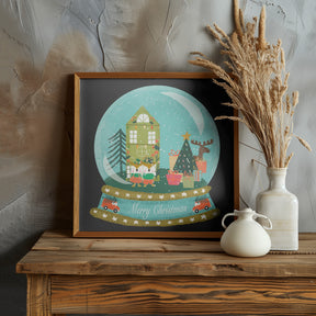 Christmas Snow Globe Village with Deer Family  - Merry Christmas Poster