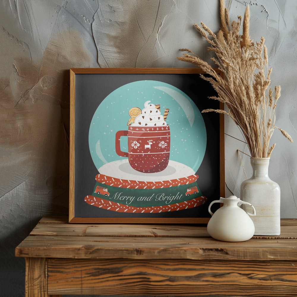 Hot Chocolate Snow Globe - Merry and Bright Poster