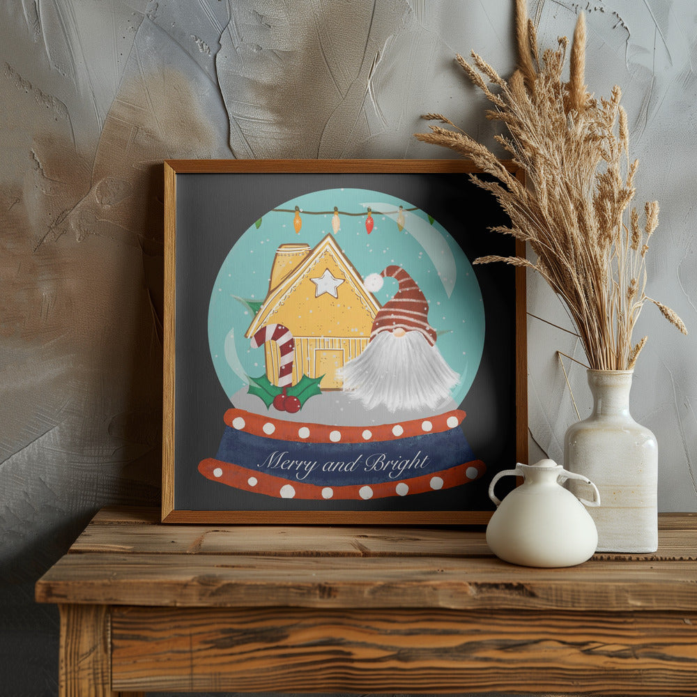 Santa Gnome Snow Globe - Merry and Bright Poster