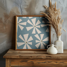 Geometric Floral Burst - Mid Century Flowers Slate Teal Poster