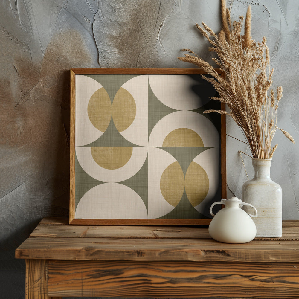 Retro Vintage Circle Fusion - Mid Century Orbs Olive - 50s Geometric Poster