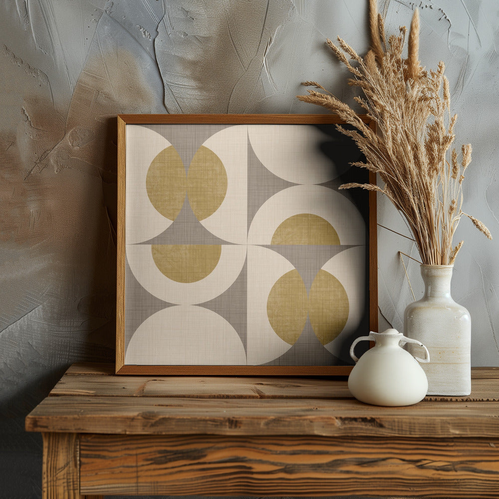 Retro Vintage Circle Fusion - Mid Century Orbs Taupe - 50s Geometric Poster