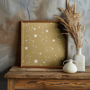 Celestial Constellation Boho-Moon and Stars In Dark Neutral-Mustard Poster