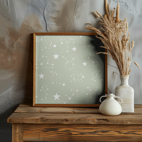 Celestial Constellation Boho-Moon and Stars In Dark Neutral- Sage Poster