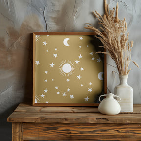 Celestial Dreamscape - Neutral Stars &amp; Shooting Stars Nursery-Golden Olive Poster