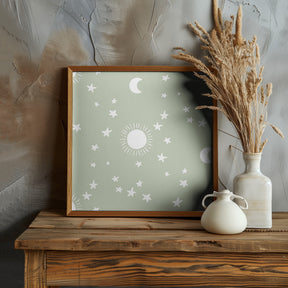 Celestial Dreamscape - Neutral Stars &amp; Shooting Stars Nursery- Sage Poster