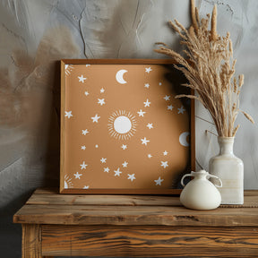 Celestial Dreamscape - Neutral Stars &amp; Shooting Stars Nursery- Ocher Poster