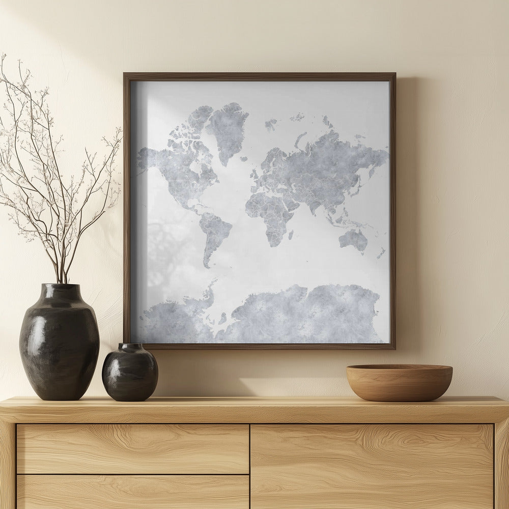 Gray world map Poster