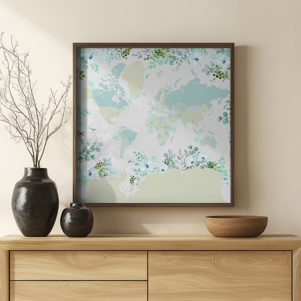 Marie world map with greenery Poster