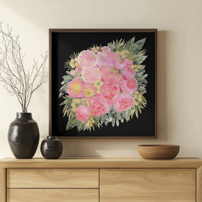 Rehka floral bouquet in light pink watercolor and black Poster