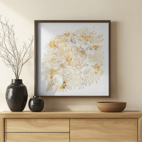 Rekha floral bouquet in gold Poster