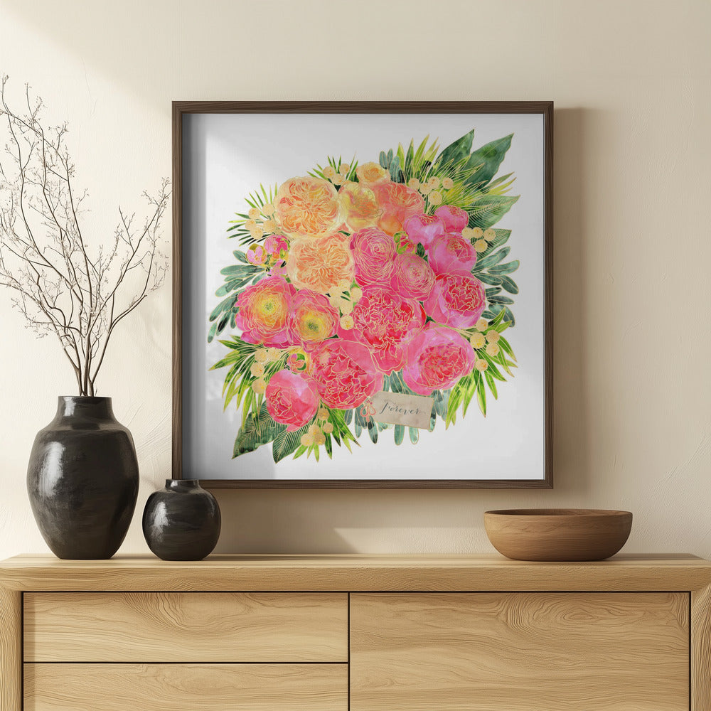 Forever Rekha colorful watercolor bouquet Poster