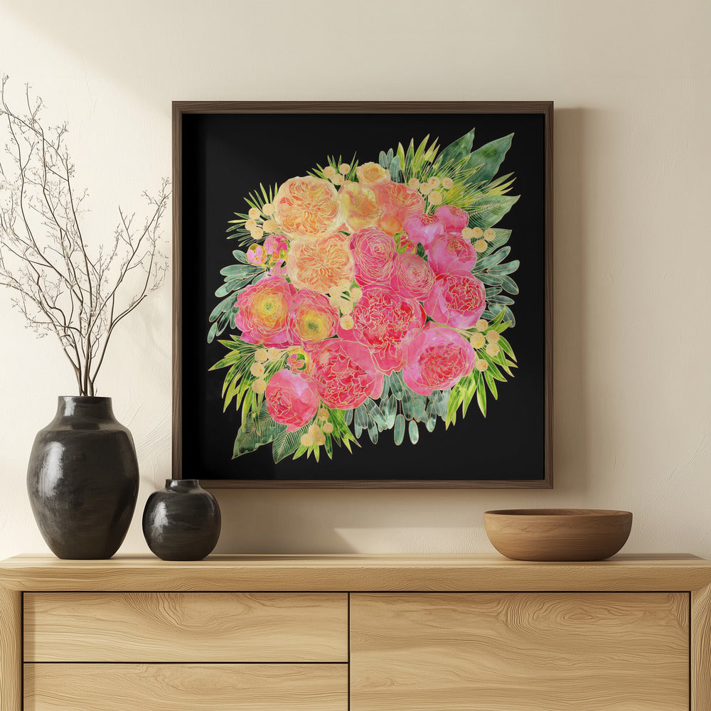 Colorful Rekha bouquet in black Poster