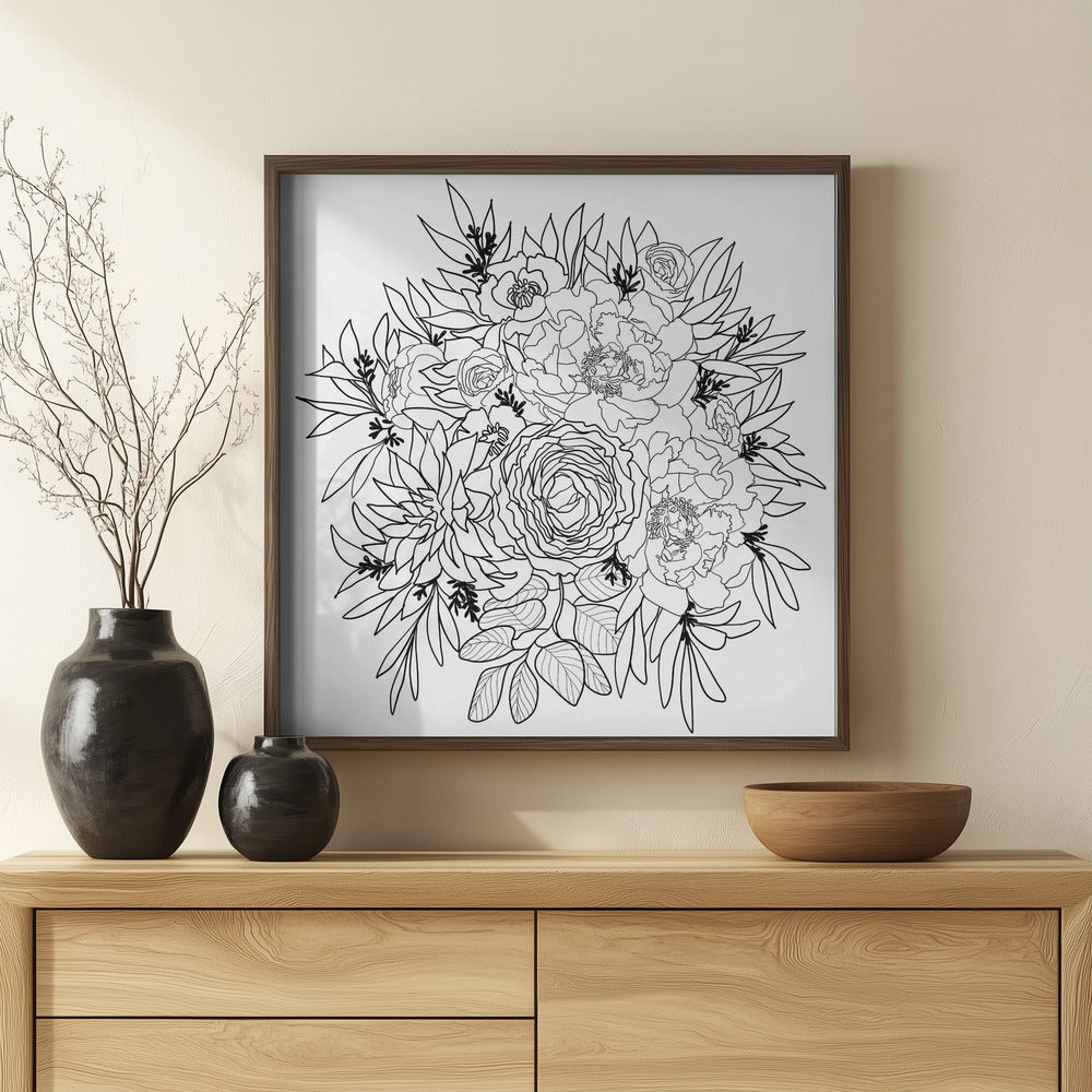 Nanette flower bouquet in black and white Poster