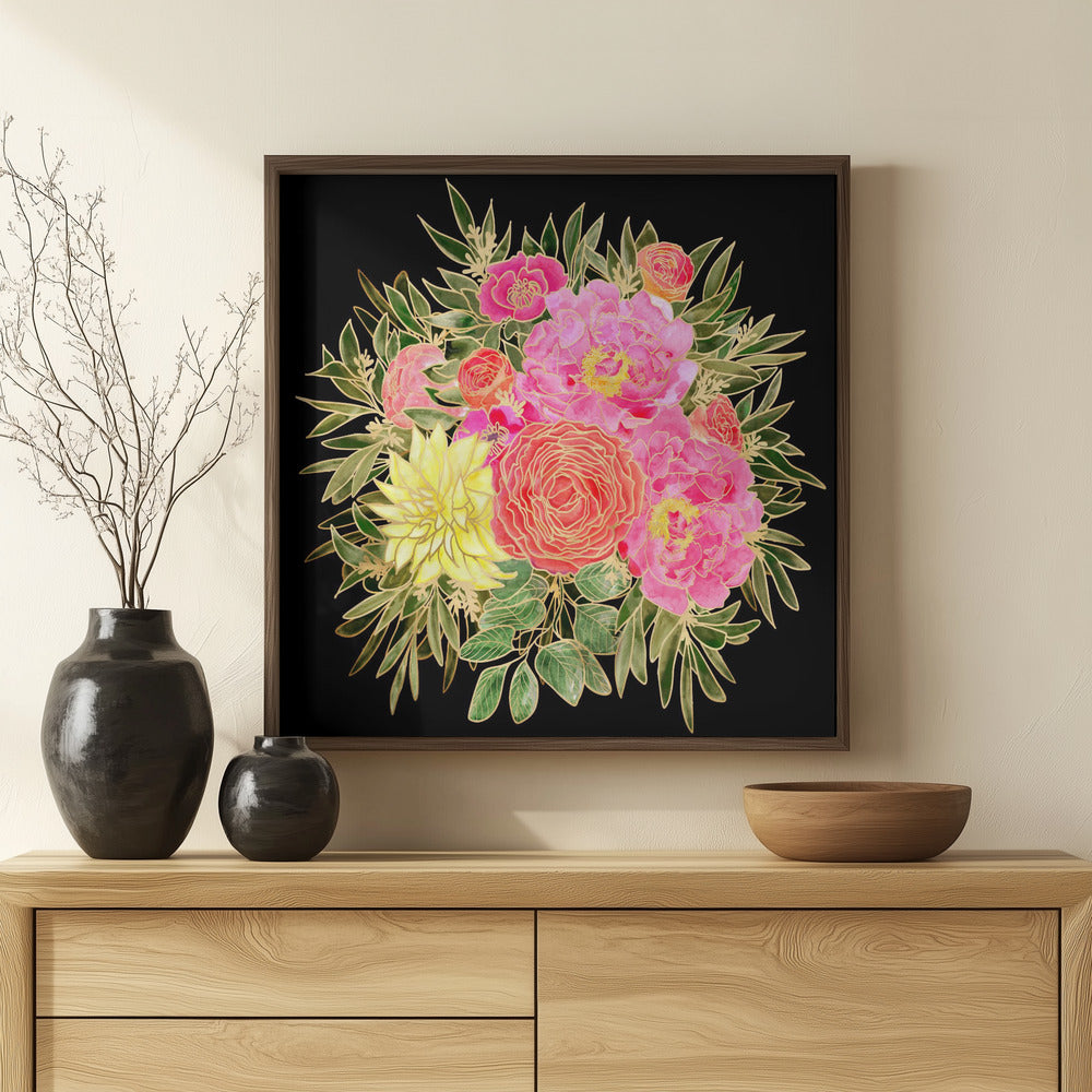 Colorful Nanette bouquet in black Poster