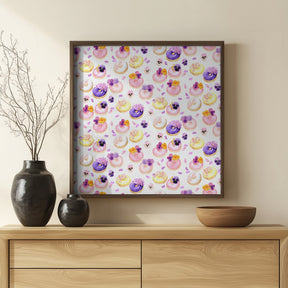 Floral watercolor donuts pattern Poster