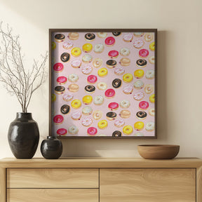 Watercolor donuts pattern in pink Poster