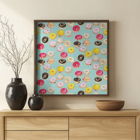 Watercolor donuts pattern in aqua Poster