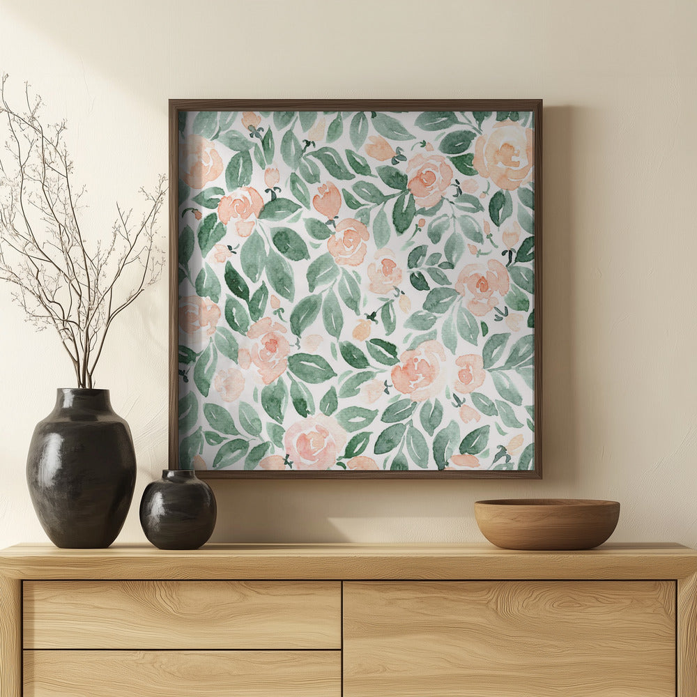 Miriam flowers in coral Poster