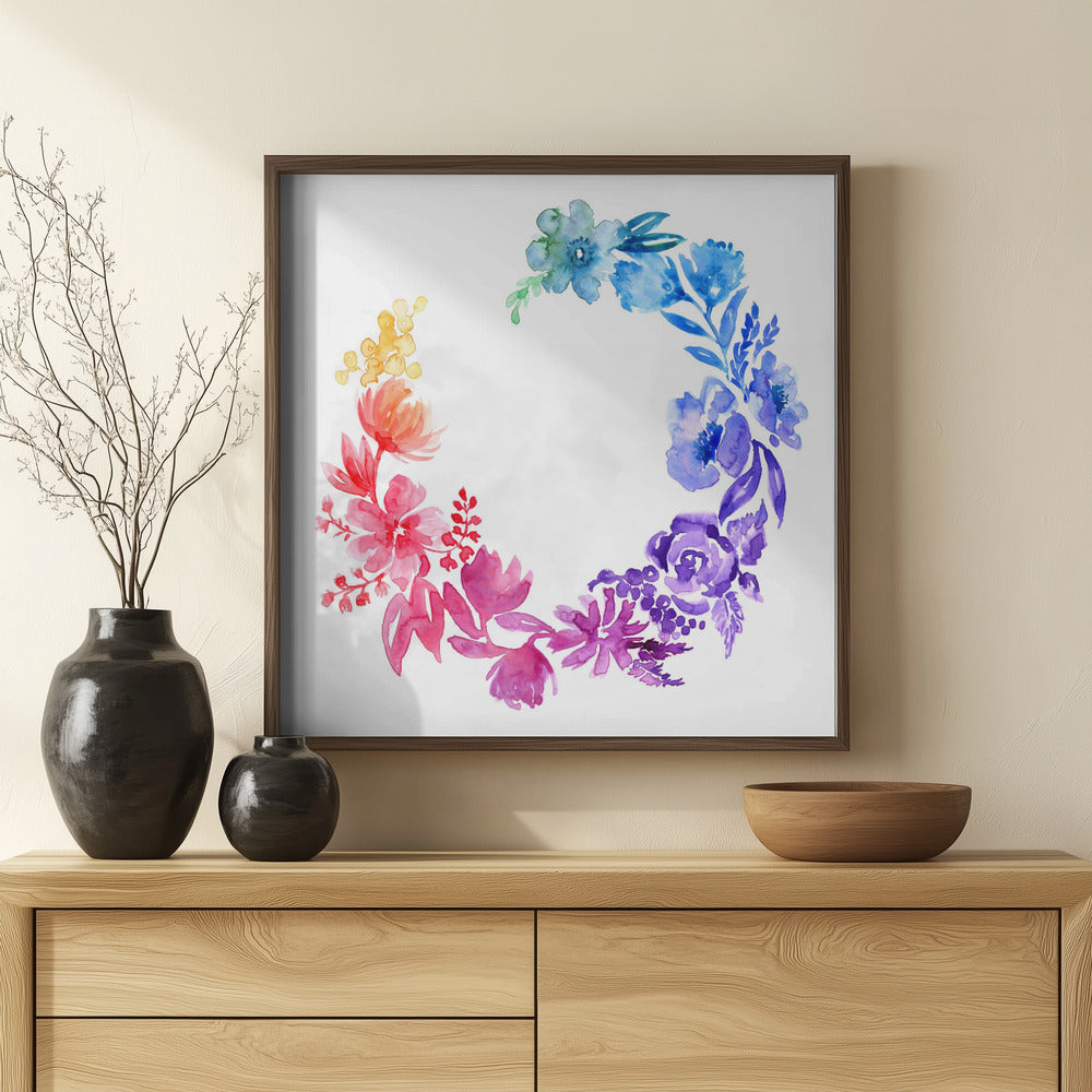 Ombre watercolor wreath Poster