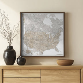 Highly detailed map of the United States and Canada Poster