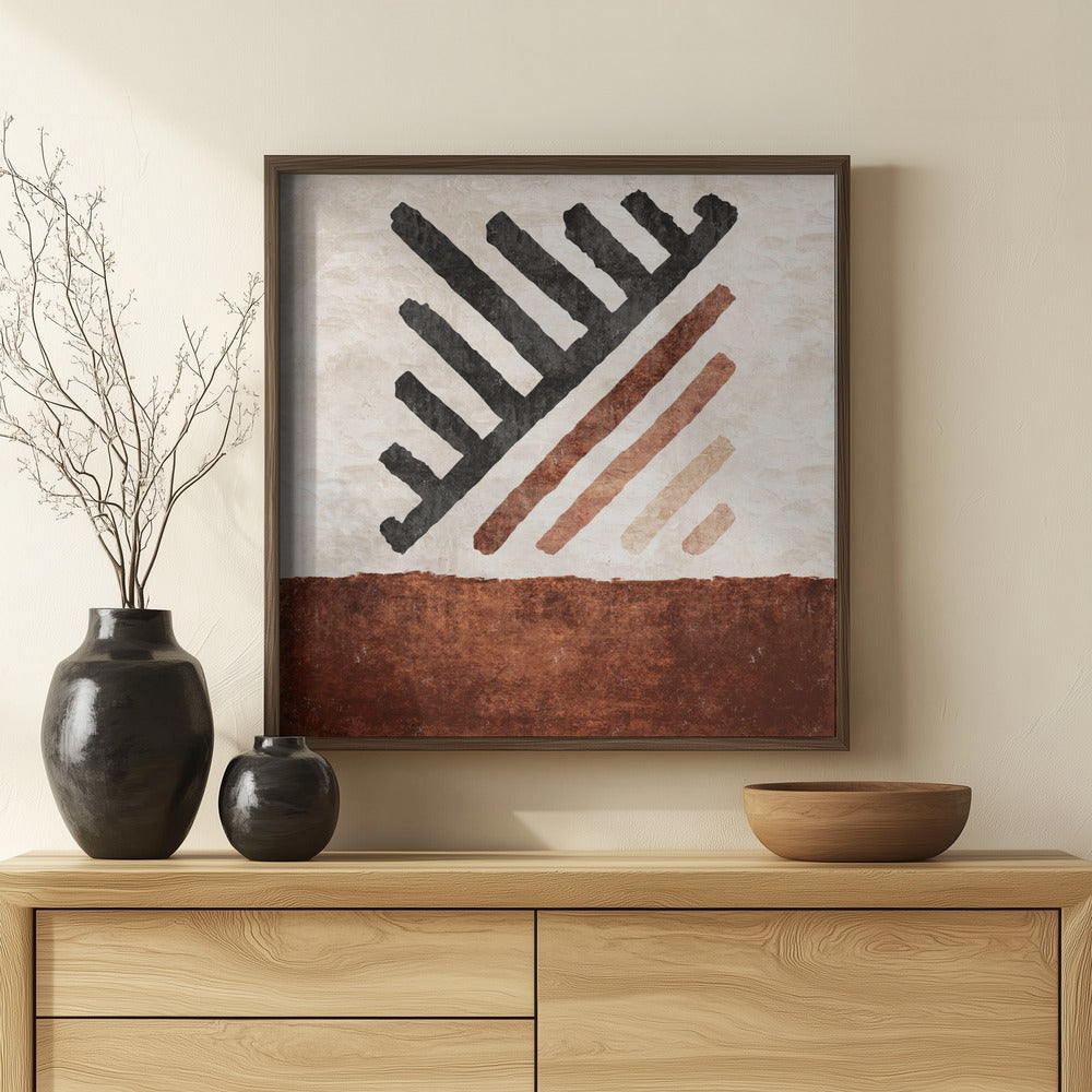 Geometrik Cizgili Kilim Kiremit Poster