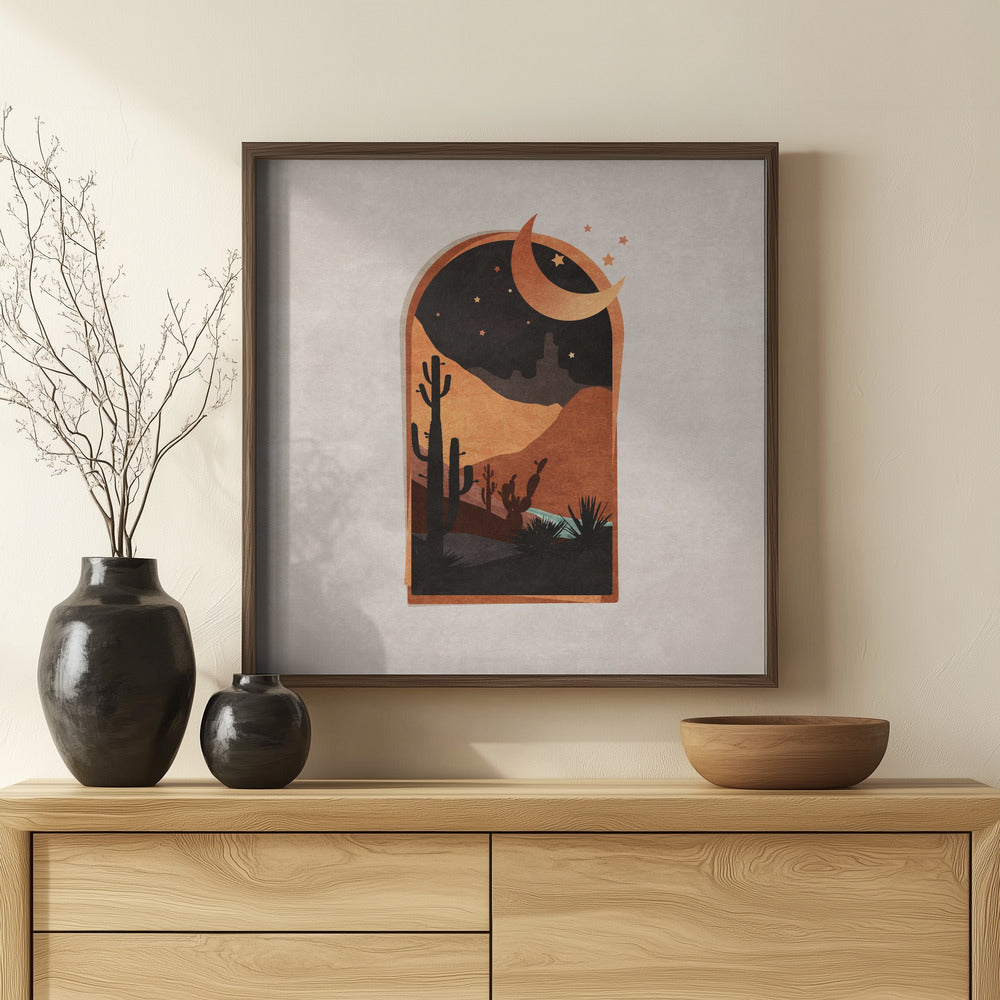 Window Desert Night and Moon Poster