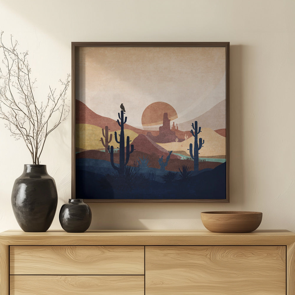 Blue Western Cactus 01 Poster