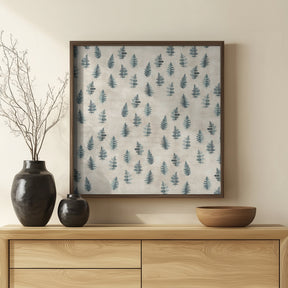 Teal watercolor ferns placed pattern Poster