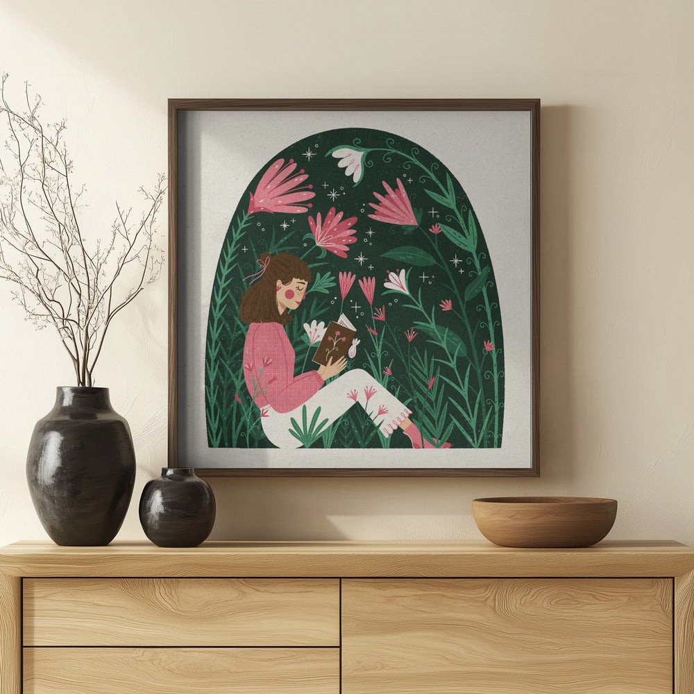 Reading in a Dome of Plants Poster