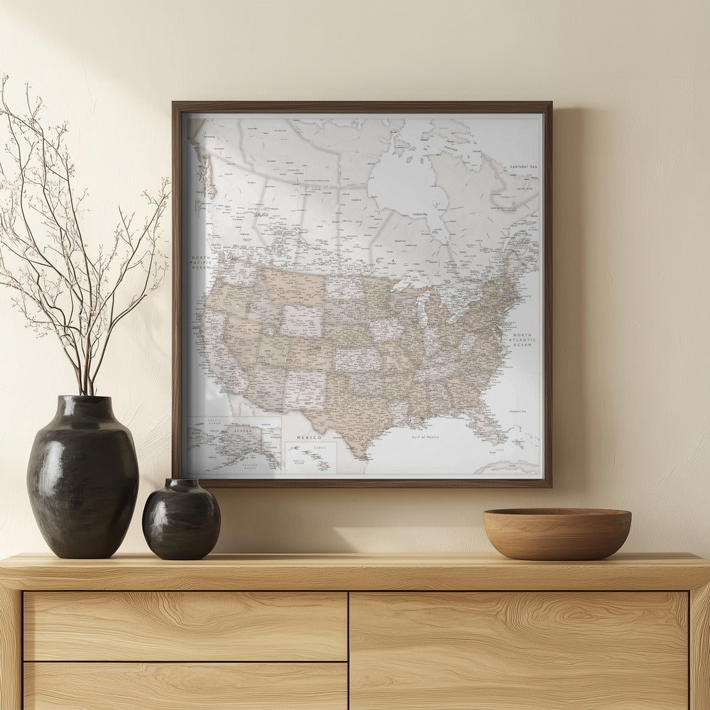 Highly detailed map of the United States, Louie Poster