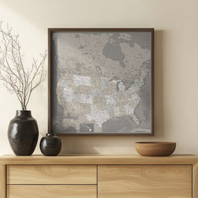 Highly detailed map of the United States, Davey Poster