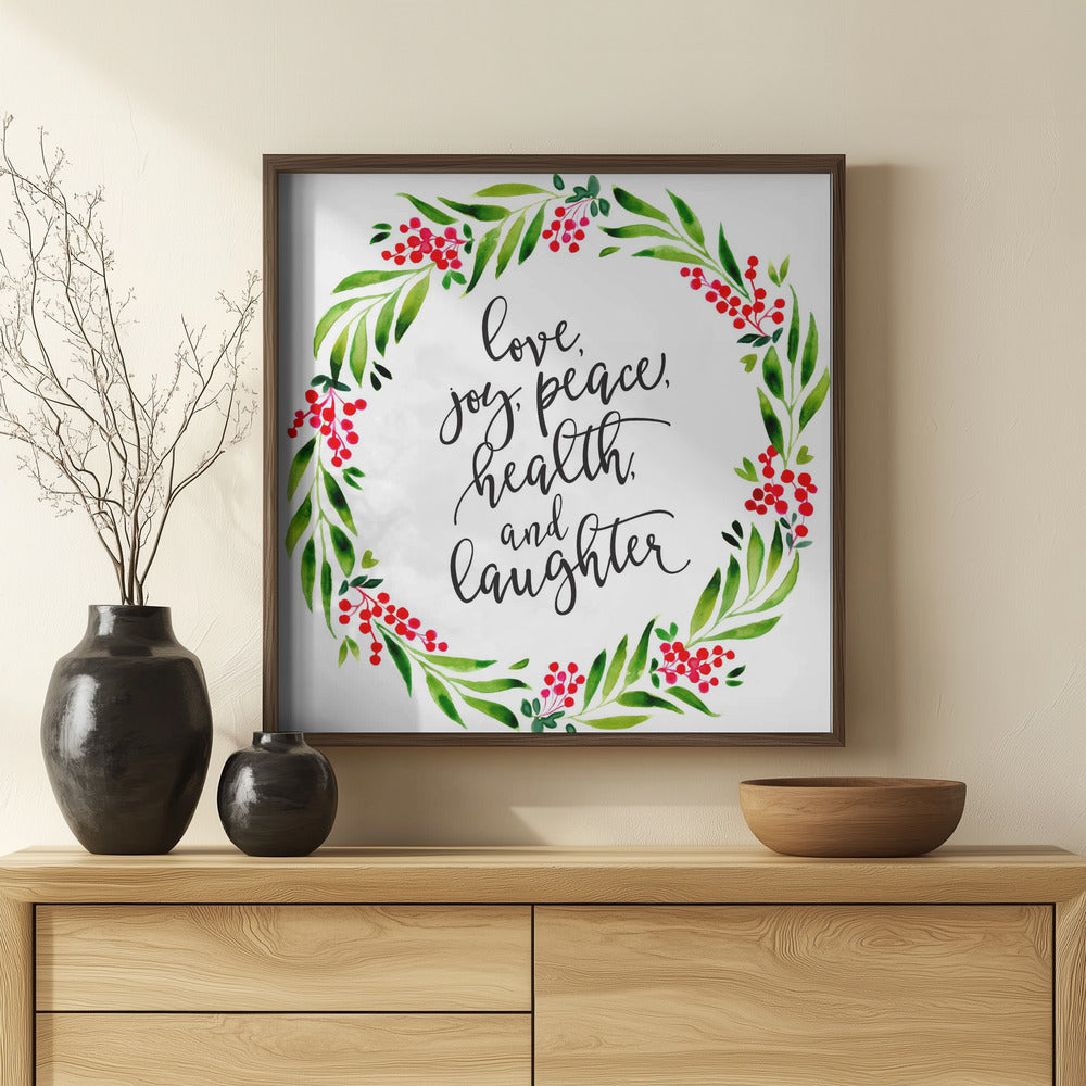 Watercolor wreath with holiday wishes Poster