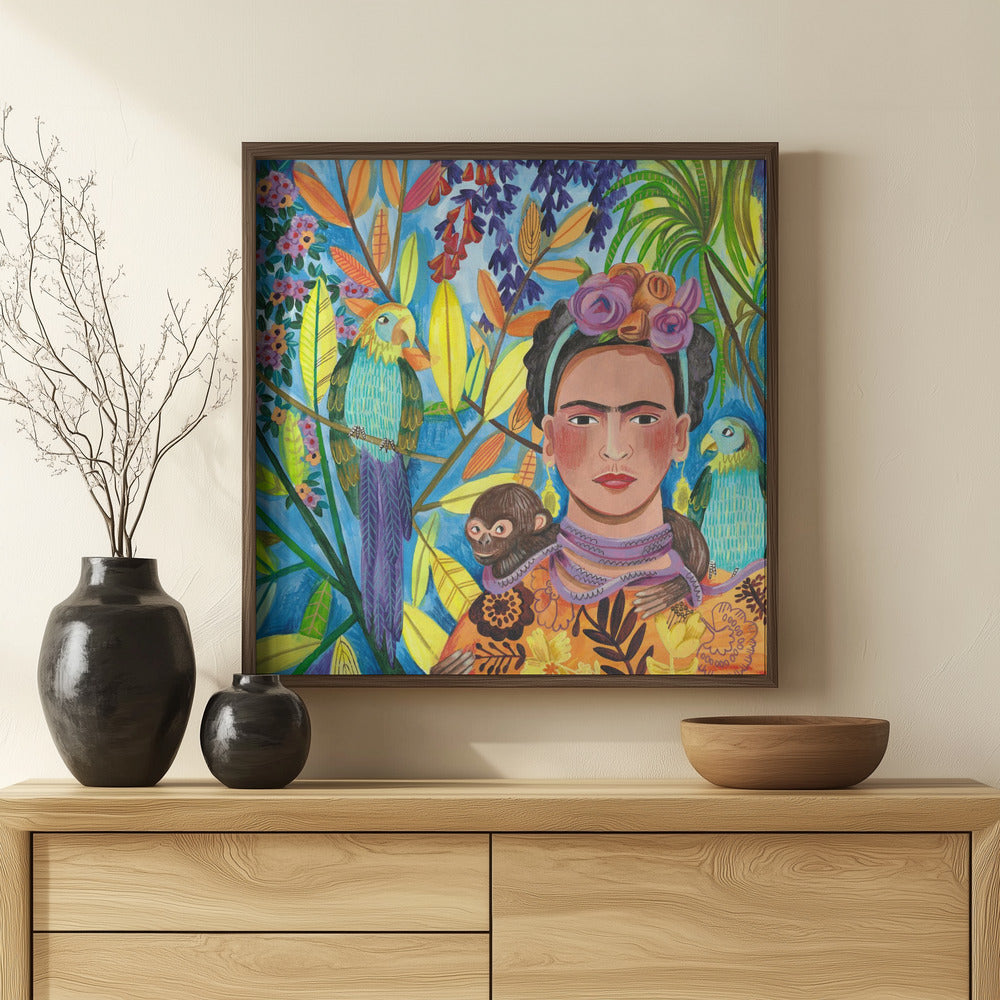 Frida and her parrots Poster