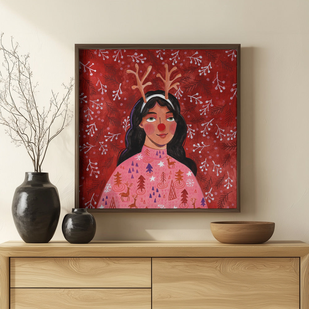 Modern abstract Christmas portrait woman Poster