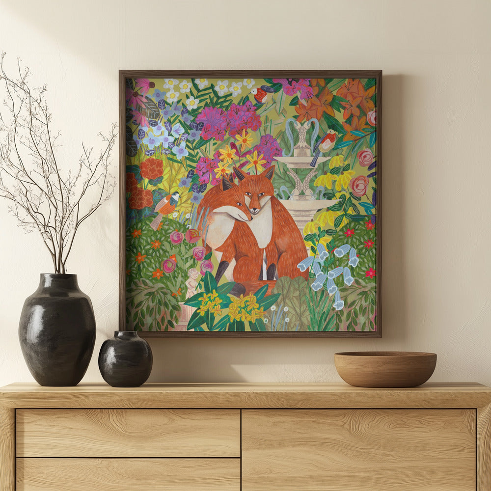 Foxes in the Garden Poster