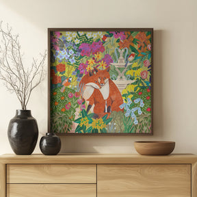 Foxes in the Garden Poster