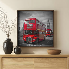 LONDON Red Buses on Westminster Bridge Poster