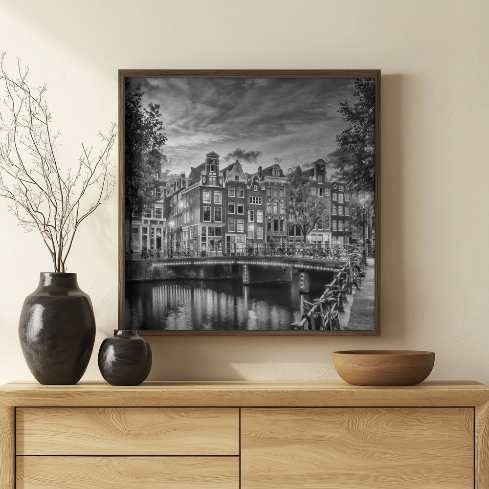 AMSTERDAM Idyllic impression from Singel - Monochrome Poster