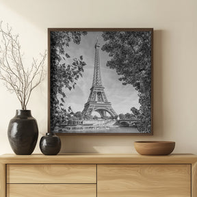 PARIS Eiffel Tower &amp; River Seine - Monochrome Poster