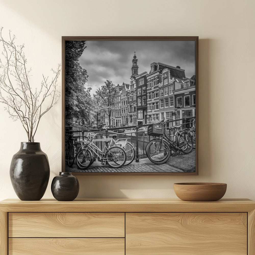 AMSTERDAM Flower Canal black &amp; white Poster