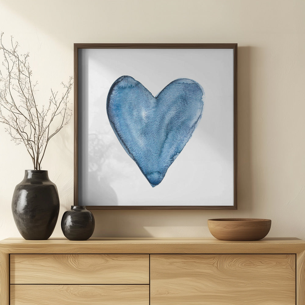 Watercolor heart blue Poster