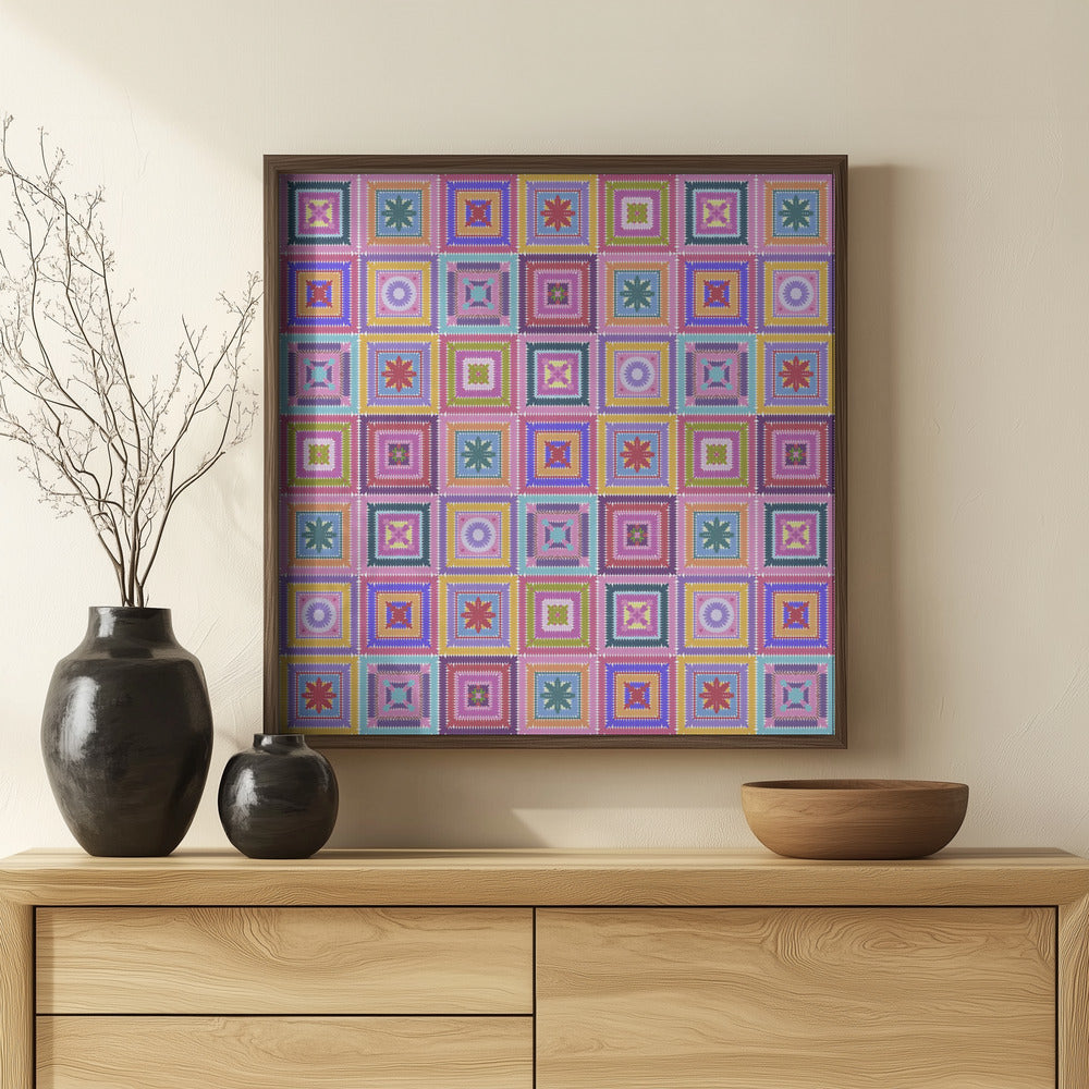 Colorful digital grandma squares I Poster