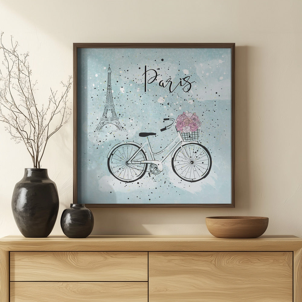 Blue Paris Bike Poster