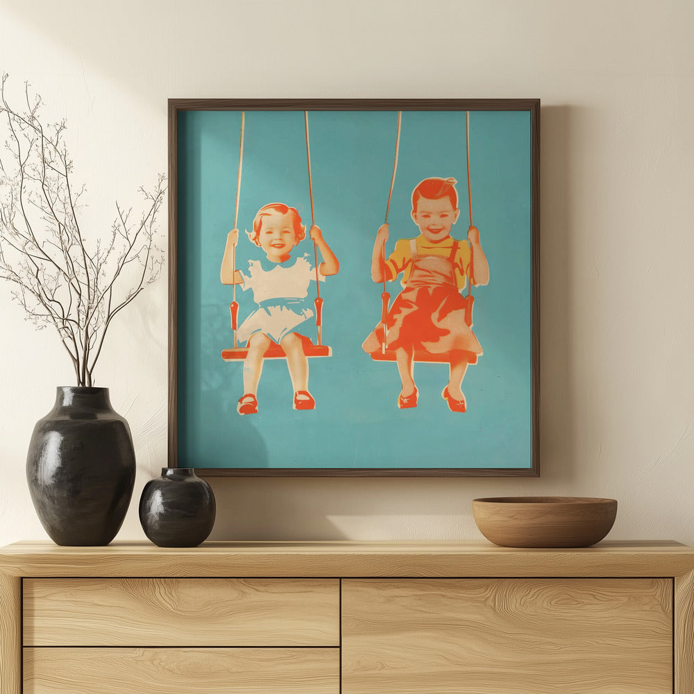 Two Little Girls On Swings Poster